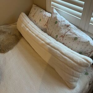 Faux Fur Channeled Long Lumbar Bed Pillow in Ivory